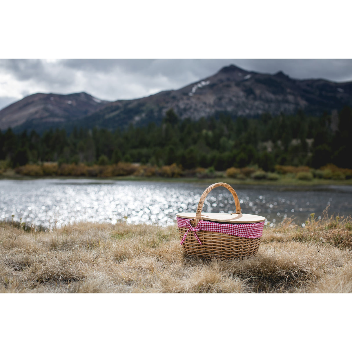 Country Picnic Basket, (Red & White Gingham Pattern) - N/A