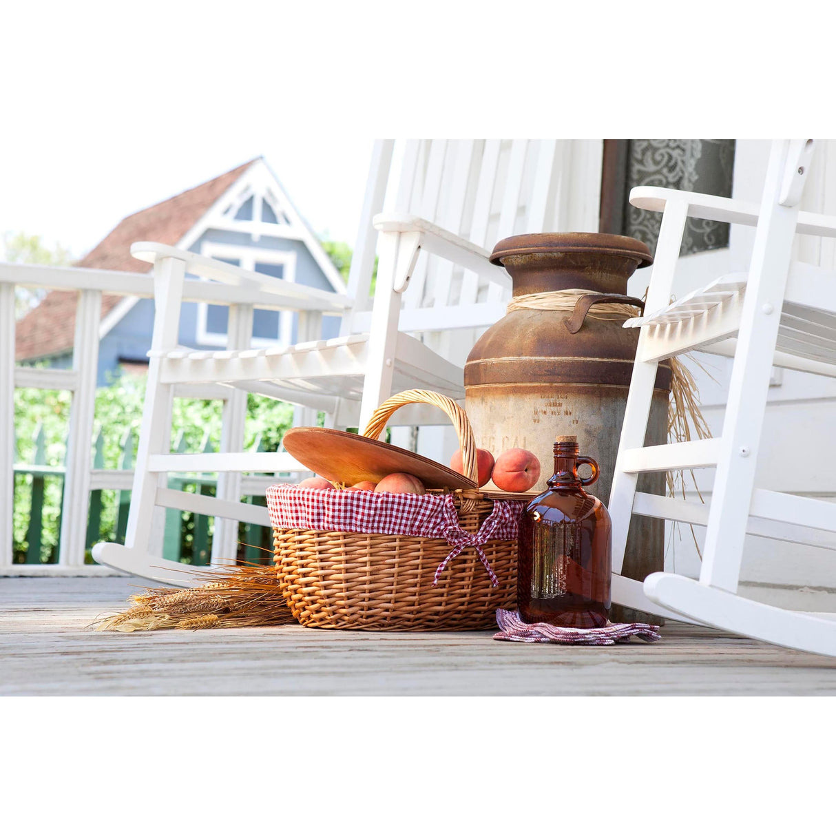 Country Picnic Basket, (Red & White Gingham Pattern) - N/A