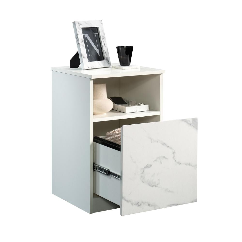 Court Pearl Nightstand with Faux Marble Accent