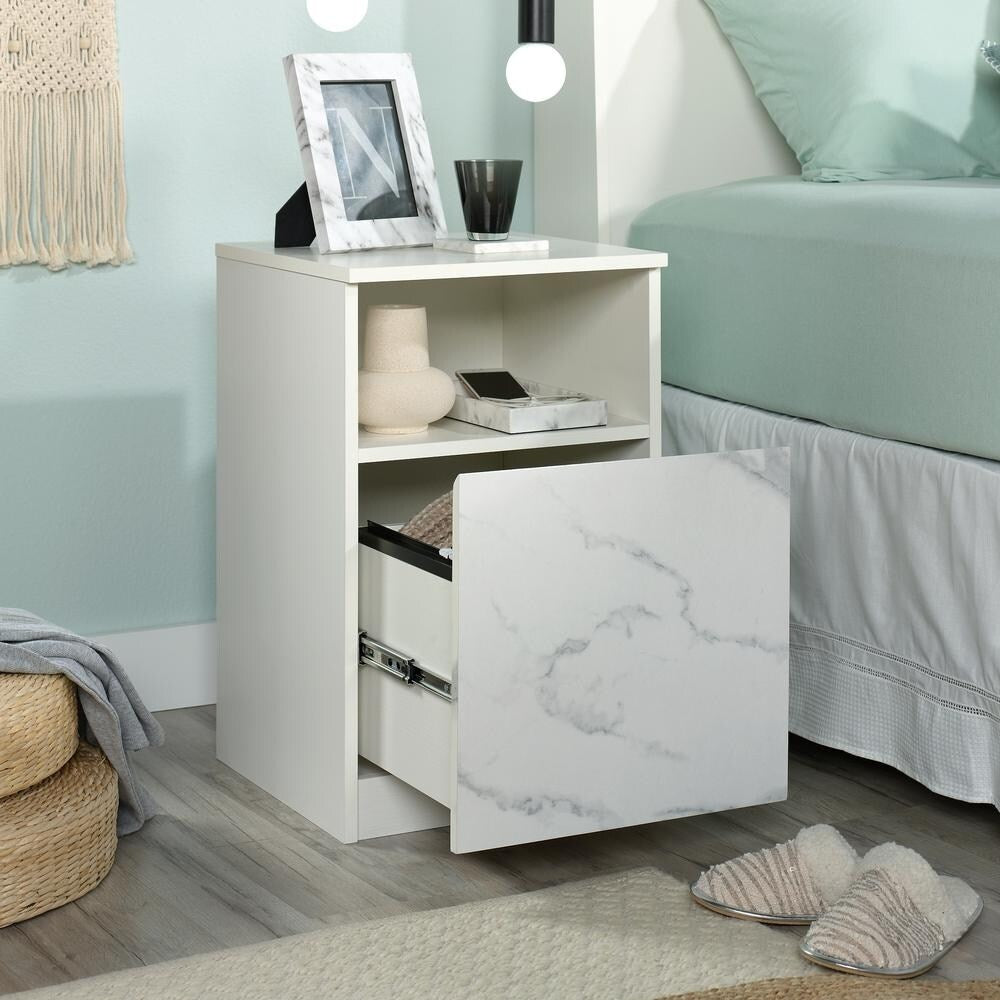 Court Pearl Nightstand with Faux Marble Accent