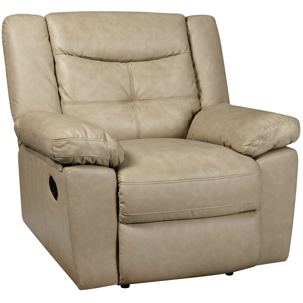 Cove Taupe Italian Leather Reclining Sofa and Recliner Chair