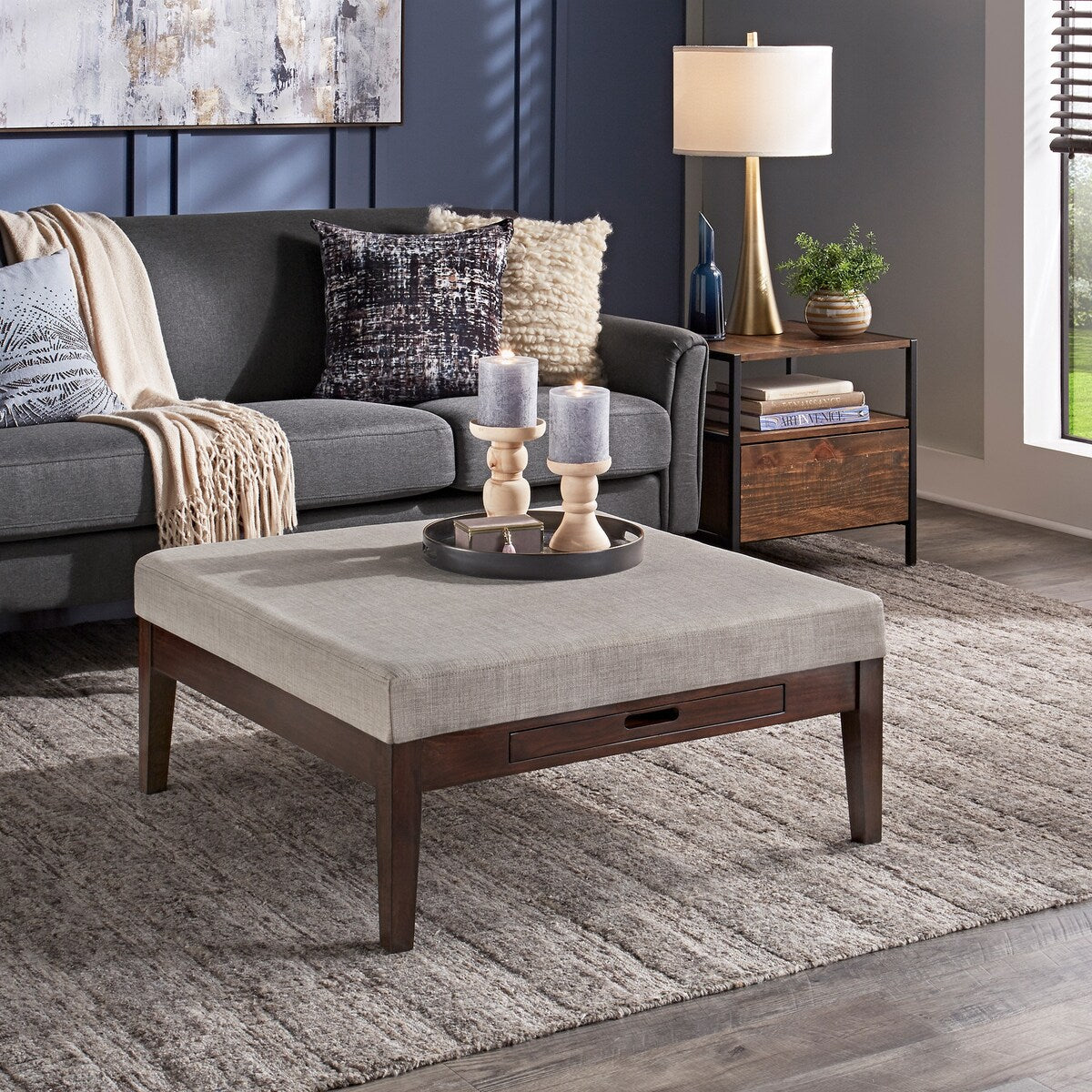Covey Espresso Finish Linen Square Storage Ottoman by iNSPIRE Q Modern