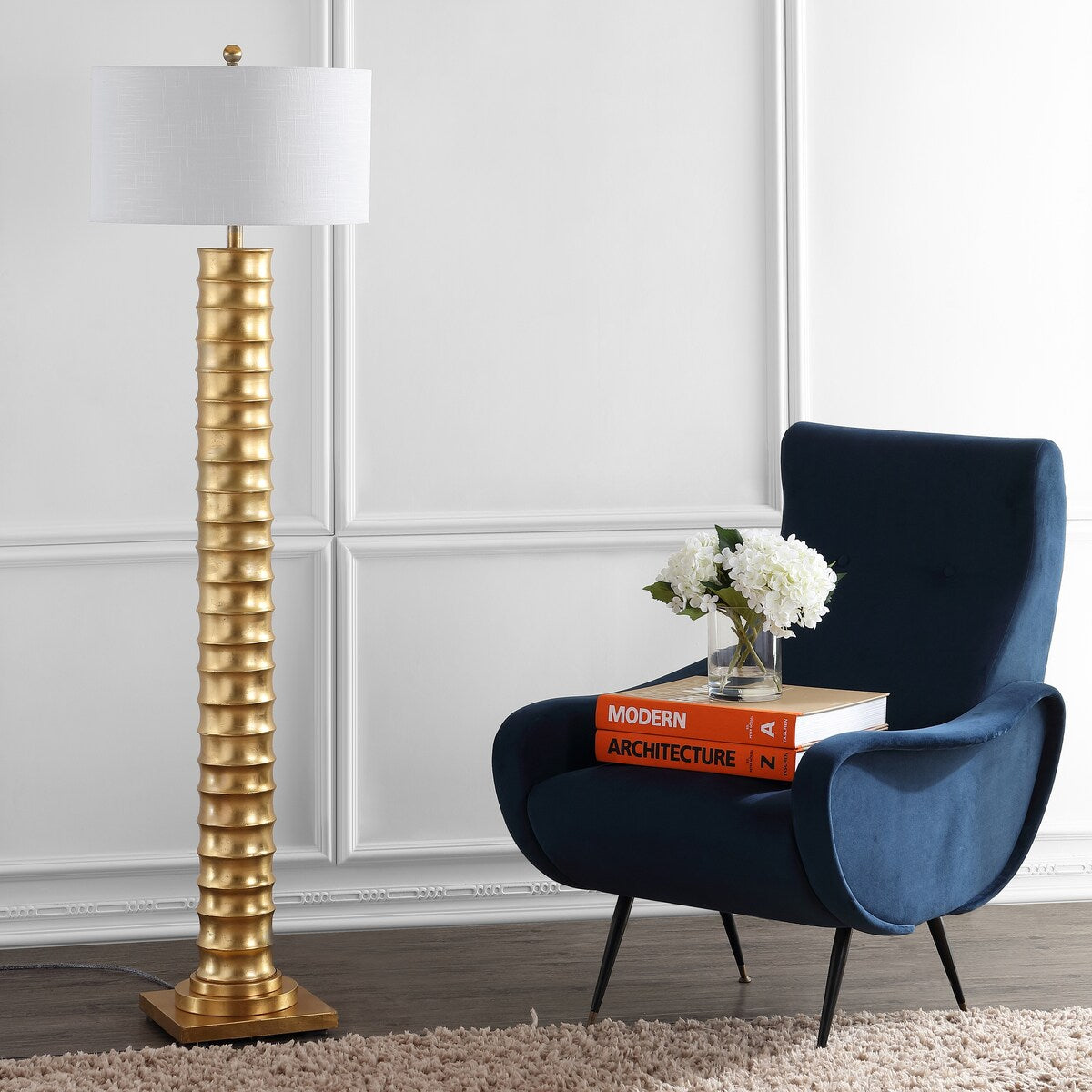 Cox 63" Metal LED Floor Lamp, Gold Leaf by JONATHAN Y - Gold leaf - 63" H x 18" W x 18" D