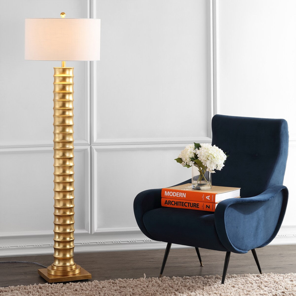 Cox 63" Metal LED Floor Lamp, Gold Leaf by JONATHAN Y - Gold leaf - 63" H x 18" W x 18" D