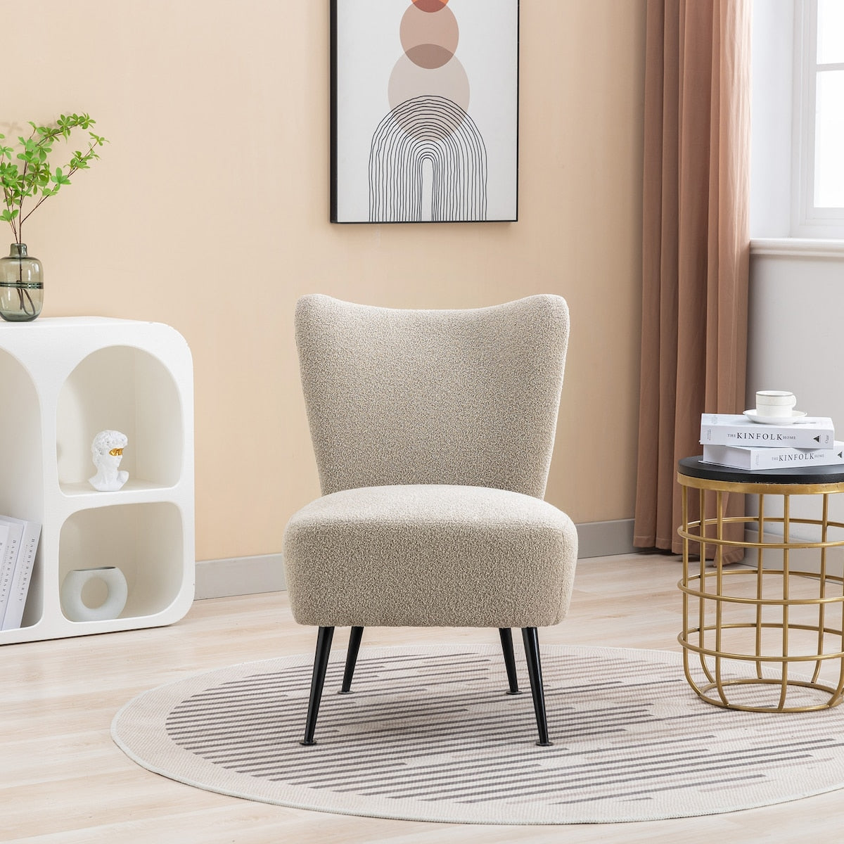 Cozy Curved Wingback Armchair, Corner Side Chair for Bedroom Living Room Office Cafe Lounge Hotel
