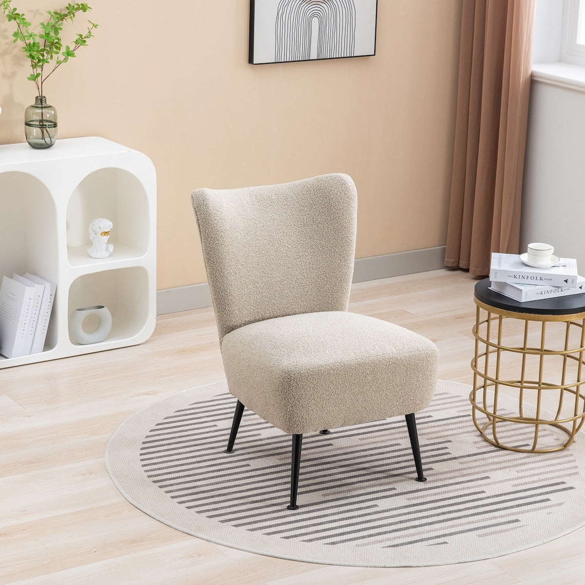 Cozy Curved Wingback Armchair, Corner Side Chair for Bedroom Living Room Office Cafe Lounge Hotel