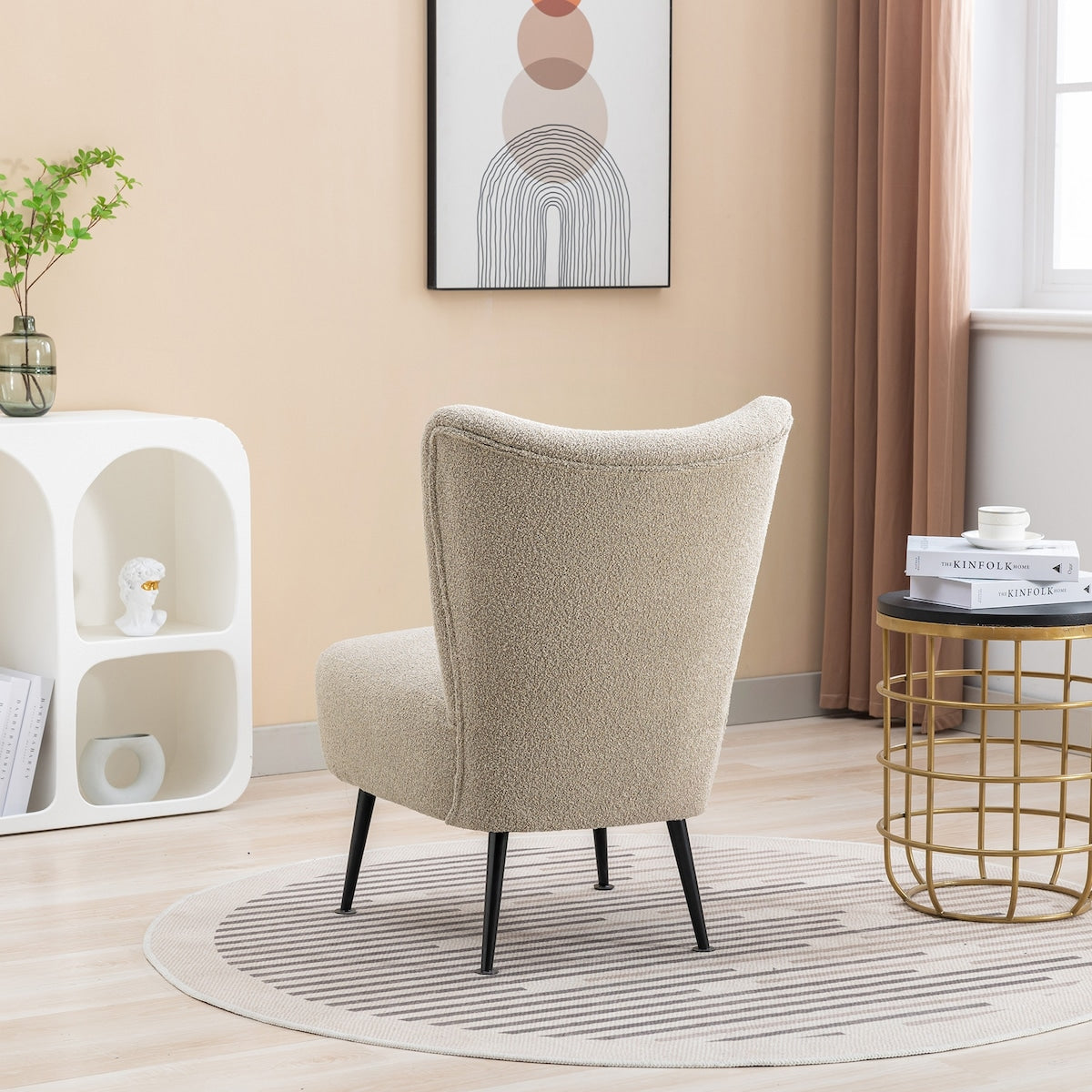 Cozy Curved Wingback Armchair, Corner Side Chair for Bedroom Living Room Office Cafe Lounge Hotel