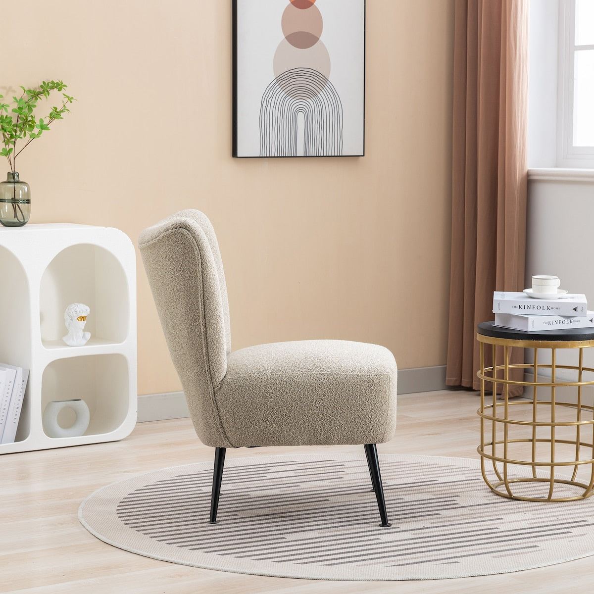 Cozy Curved Wingback Armchair, Corner Side Chair for Bedroom Living Room Office Cafe Lounge Hotel