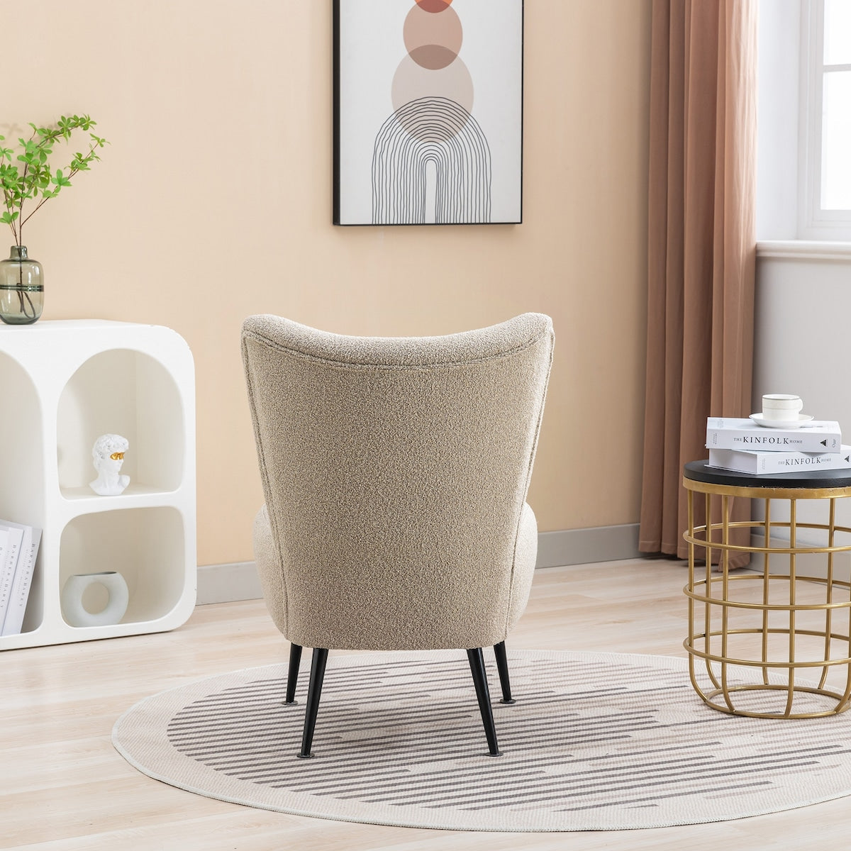 Cozy Curved Wingback Armchair, Corner Side Chair for Bedroom Living Room Office Cafe Lounge Hotel