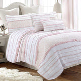 Cozy Line Pretty in Pink Girly Ruffle Pink Cotton Quilt Bedding Set with 2 Throw Pillows