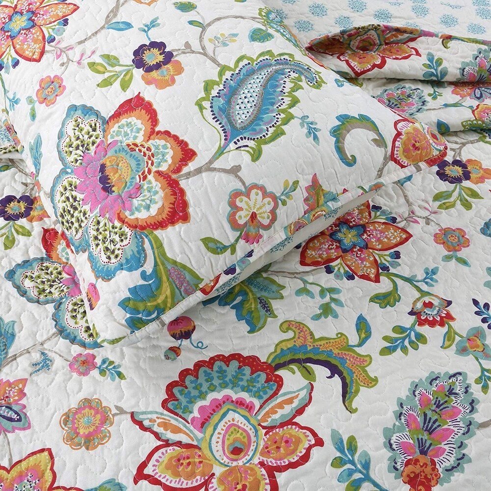Cozy Line Simone Floral Reversible 3-Piece King-Size Quilt Set