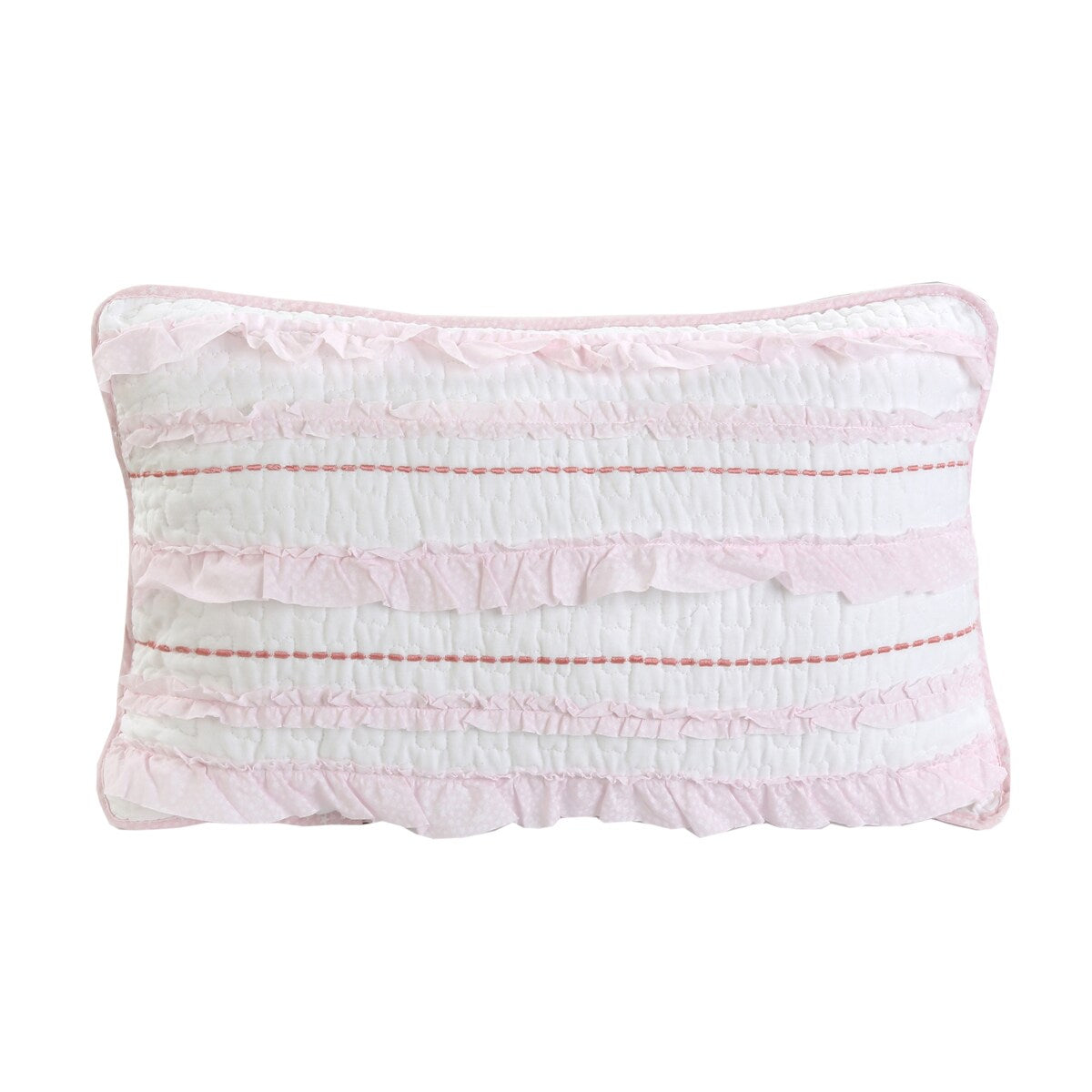 Cozy Line Pretty in Pink Girly Ruffle Pink Cotton Quilt Bedding Set with 2 Throw Pillows