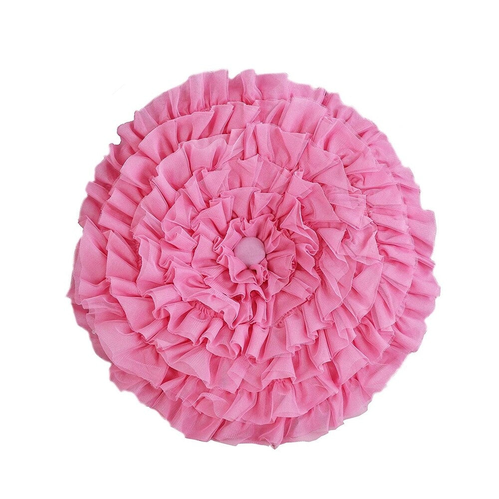 Cozy Line Ruffled Pink Flower Shaped Round Decor Throw Pillow
