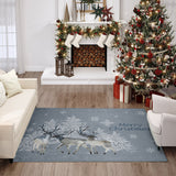 Indoor/ Outdoor Cozy Winter Gray Washable Reindeer Snowflakes Rug
