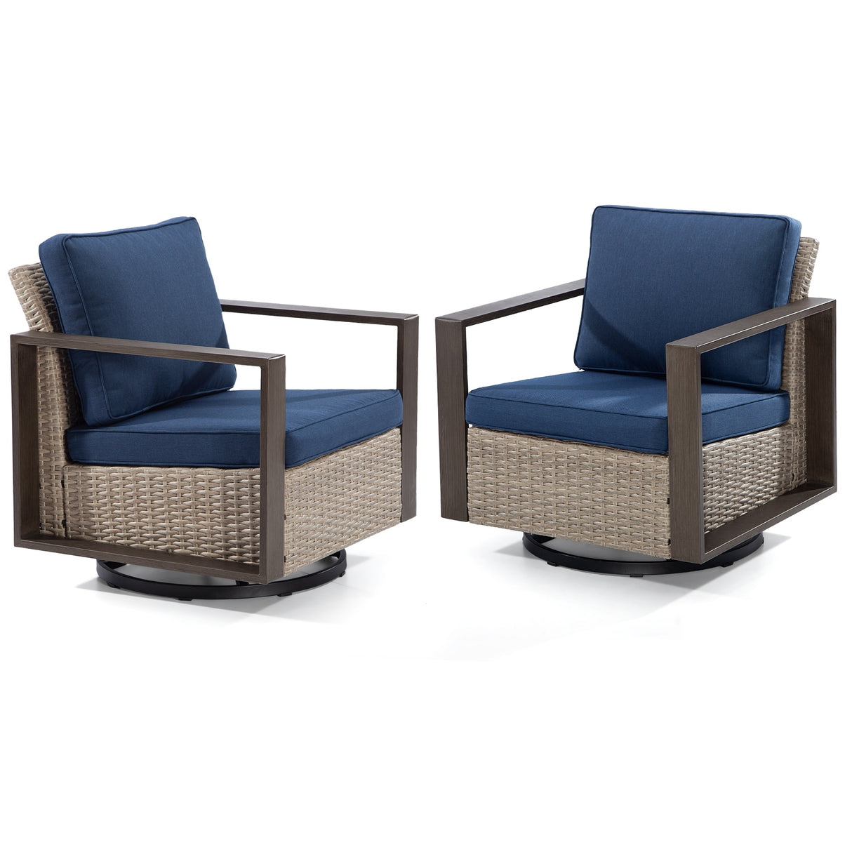 Cozywor 2-Piece Patio Wicker Outdoor Rocking Chair with Metal Frame and Cushions