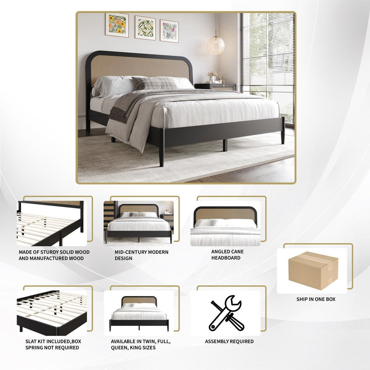 CraftPorch 4-pieces Mid-Century Modern Bedroom Set