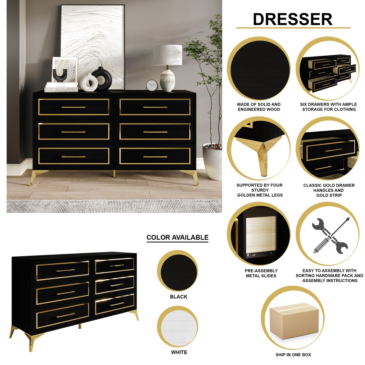 CraftPorch Contemporary Dresser with 6 Drawers