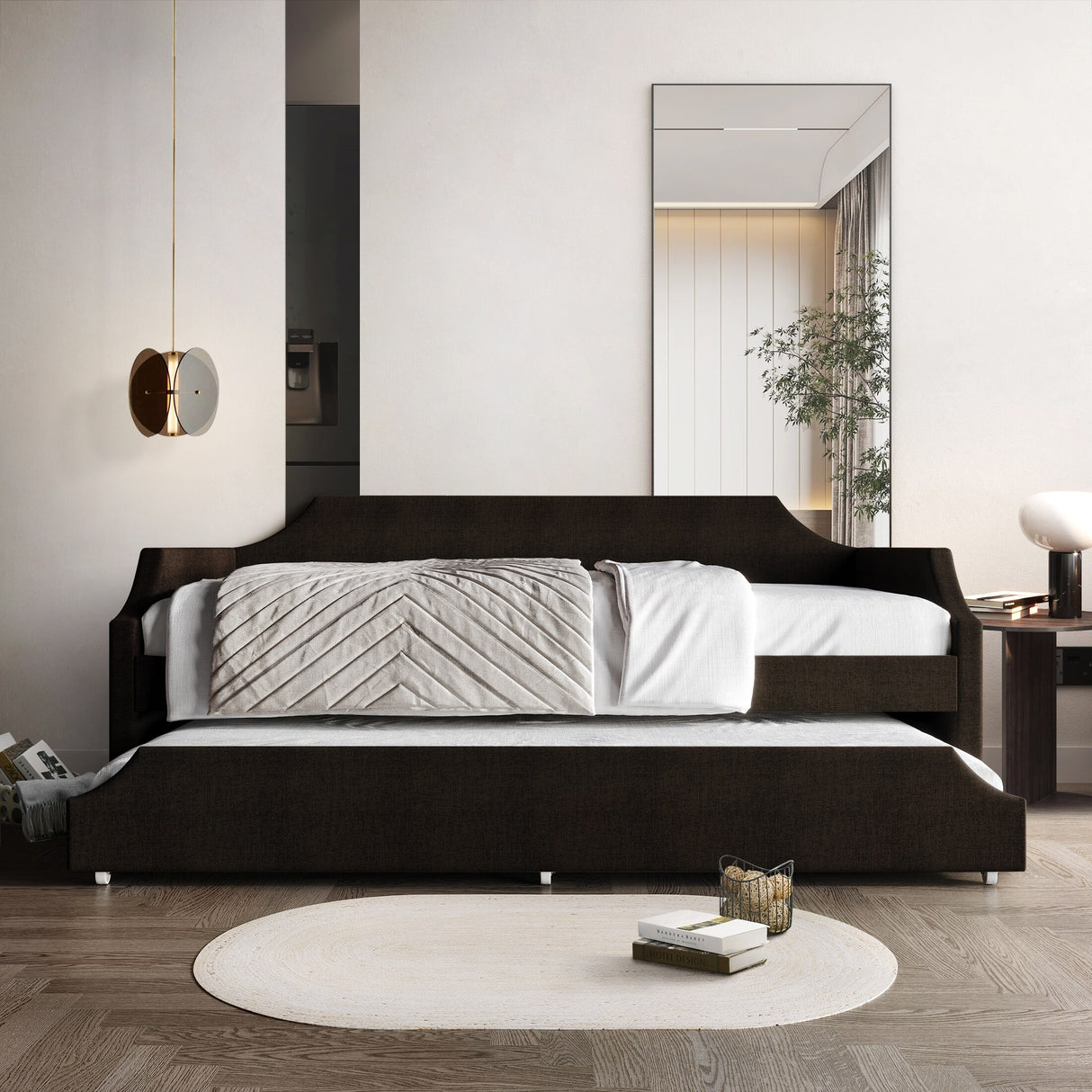 CraftPorch Elegance Linen Upholstered Twin Size Daybed with Trundle