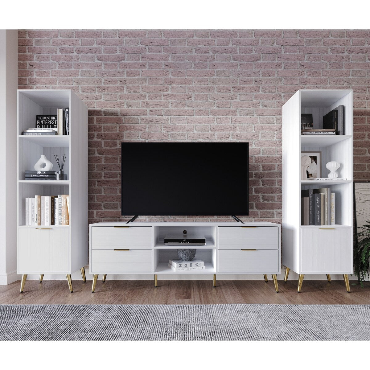 CraftPorch Elegance TV Stand Console with 2 Bookcase Living Room Set