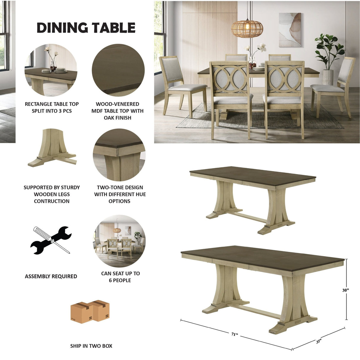 CraftPorch Elegant Farmhouse Wooden Dining Table
