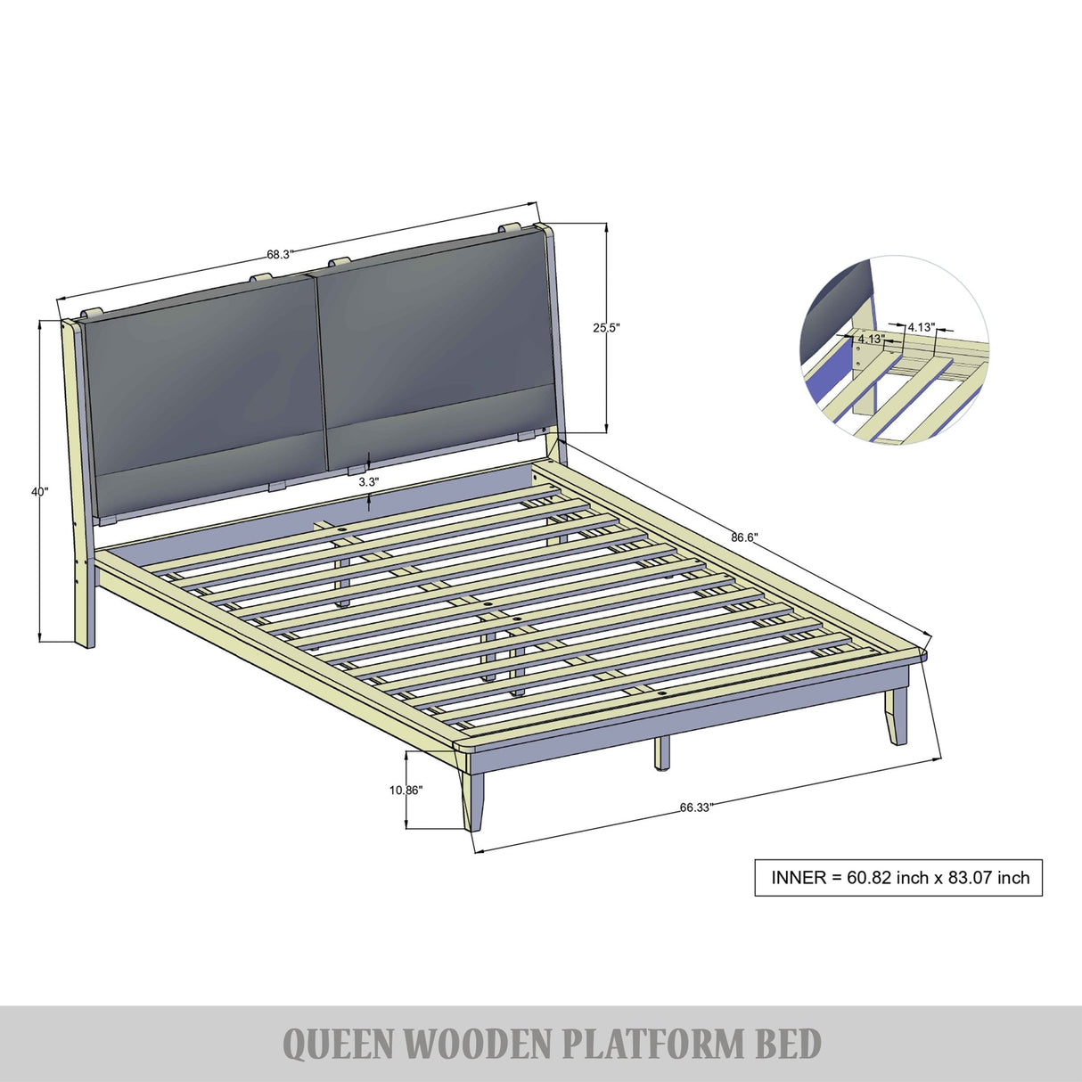 CraftPorch Mid-Century 3-pieces Wooden Bedroom Set