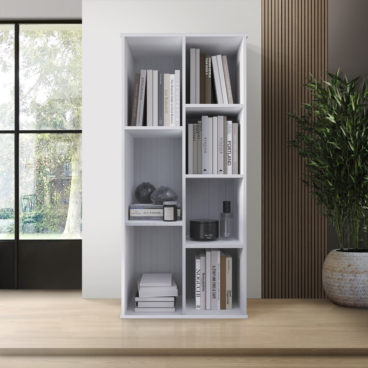 CraftPorch Simple Wooden Seven Cubby Shelves Bookcase