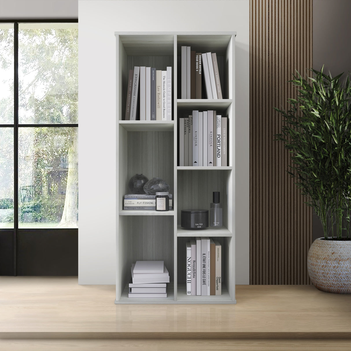 CraftPorch Simple Wooden Seven Cubby Shelves Bookcase
