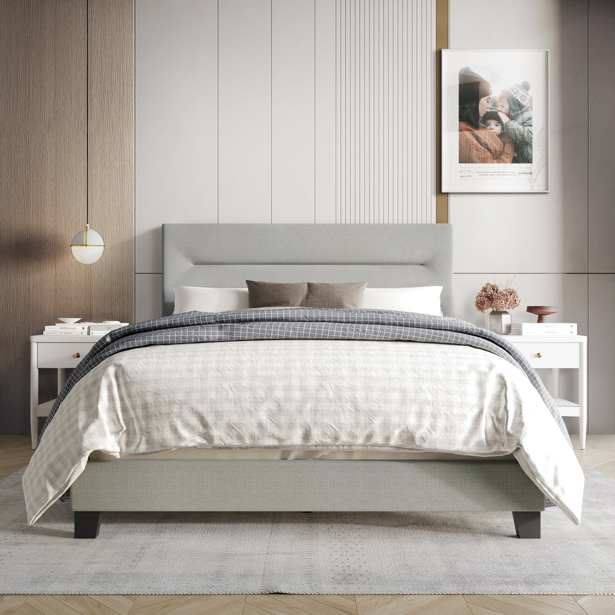 CraftPorch Simple and Clean Linen Upholstered Bed