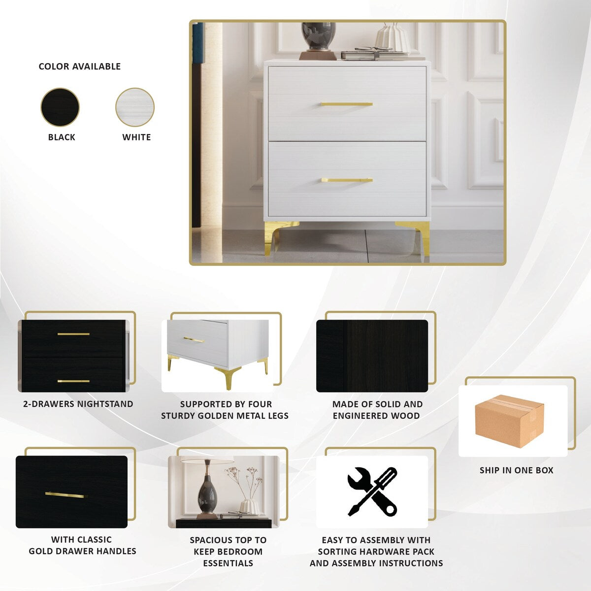 CraftPorch Simple and Stylish 2-Drawers Nightstand
