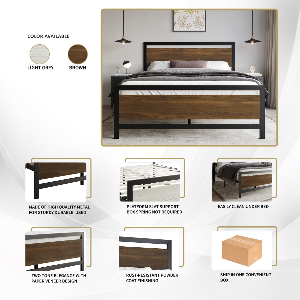 CraftPorch Transitional Metal Platform Bed