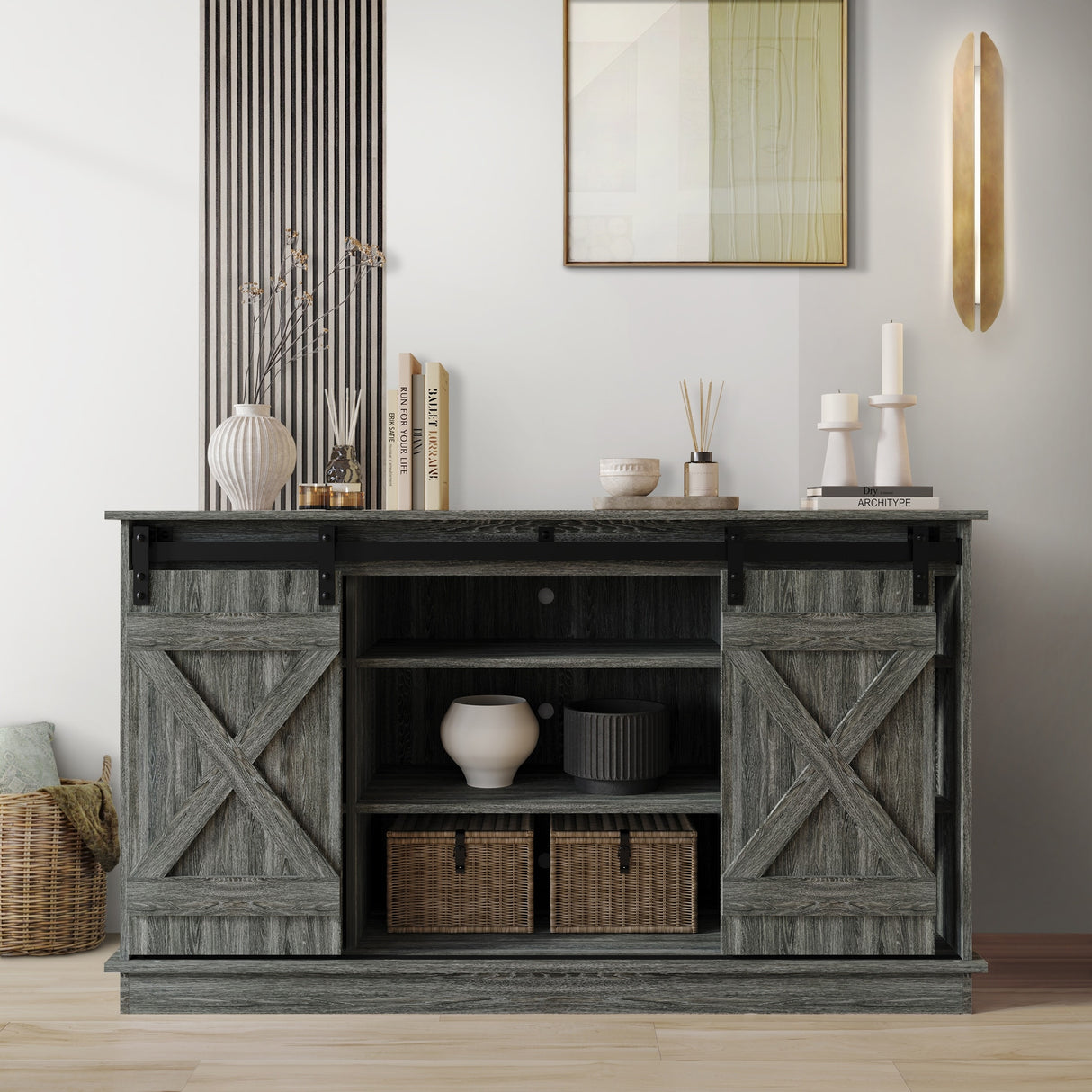 CraftPorch Vintage Style with X-shaped Metal Glides Doors Sideboard