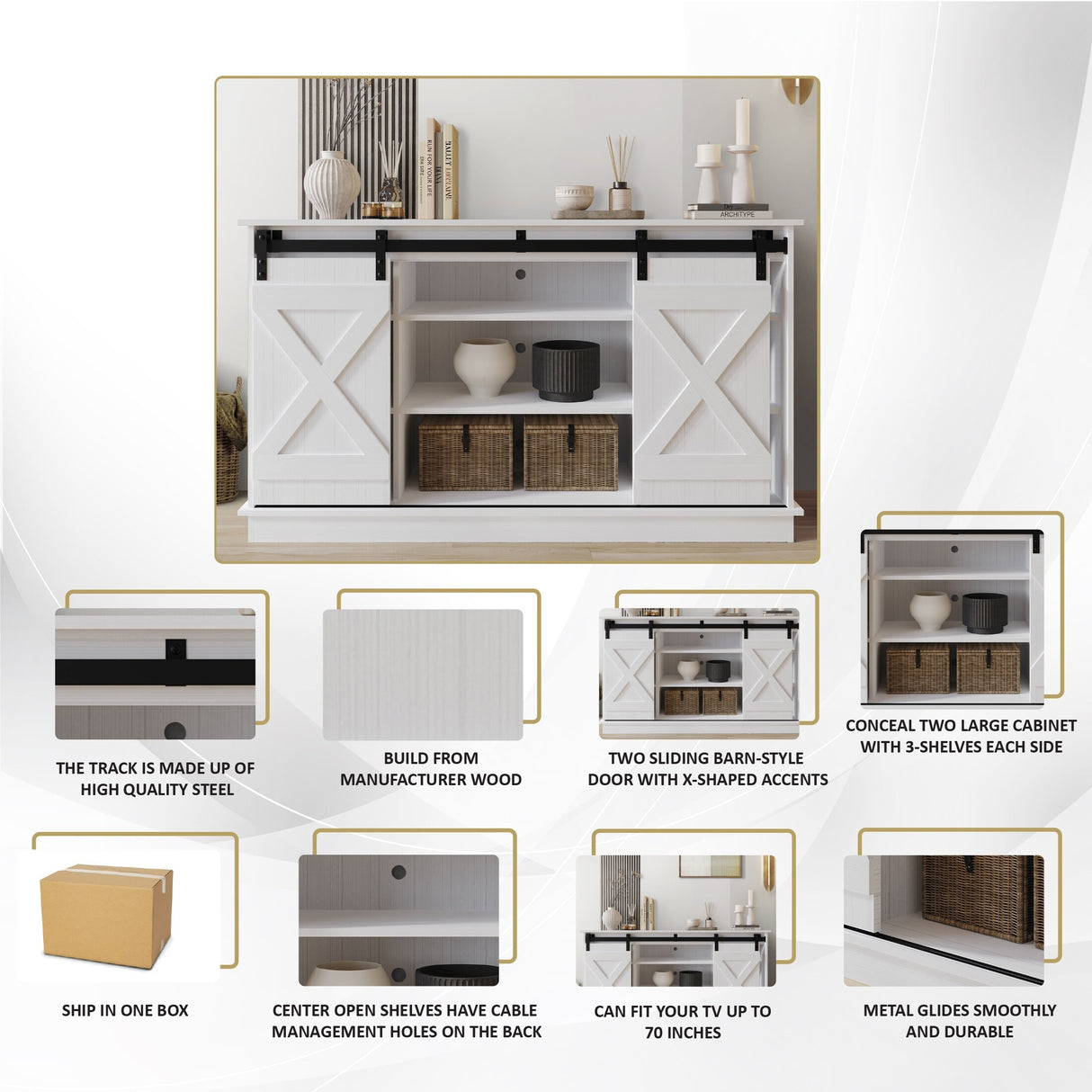 CraftPorch Vintage Style with X-shaped Metal Glides Doors Sideboard