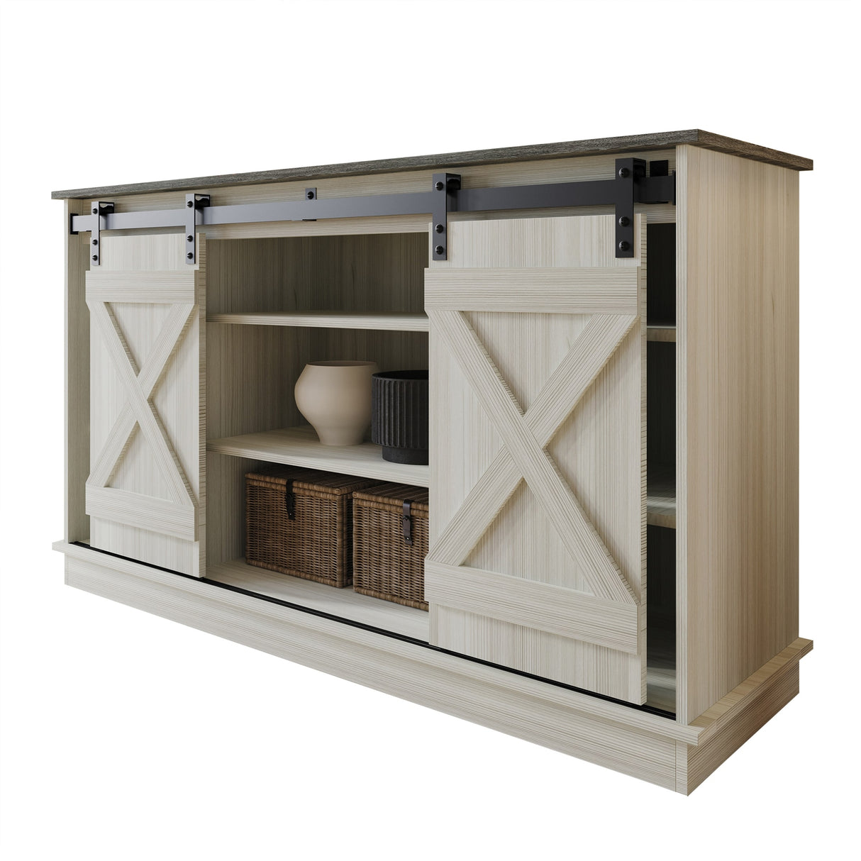 CraftPorch Vintage Style with X-shaped Metal Glides Doors Sideboard