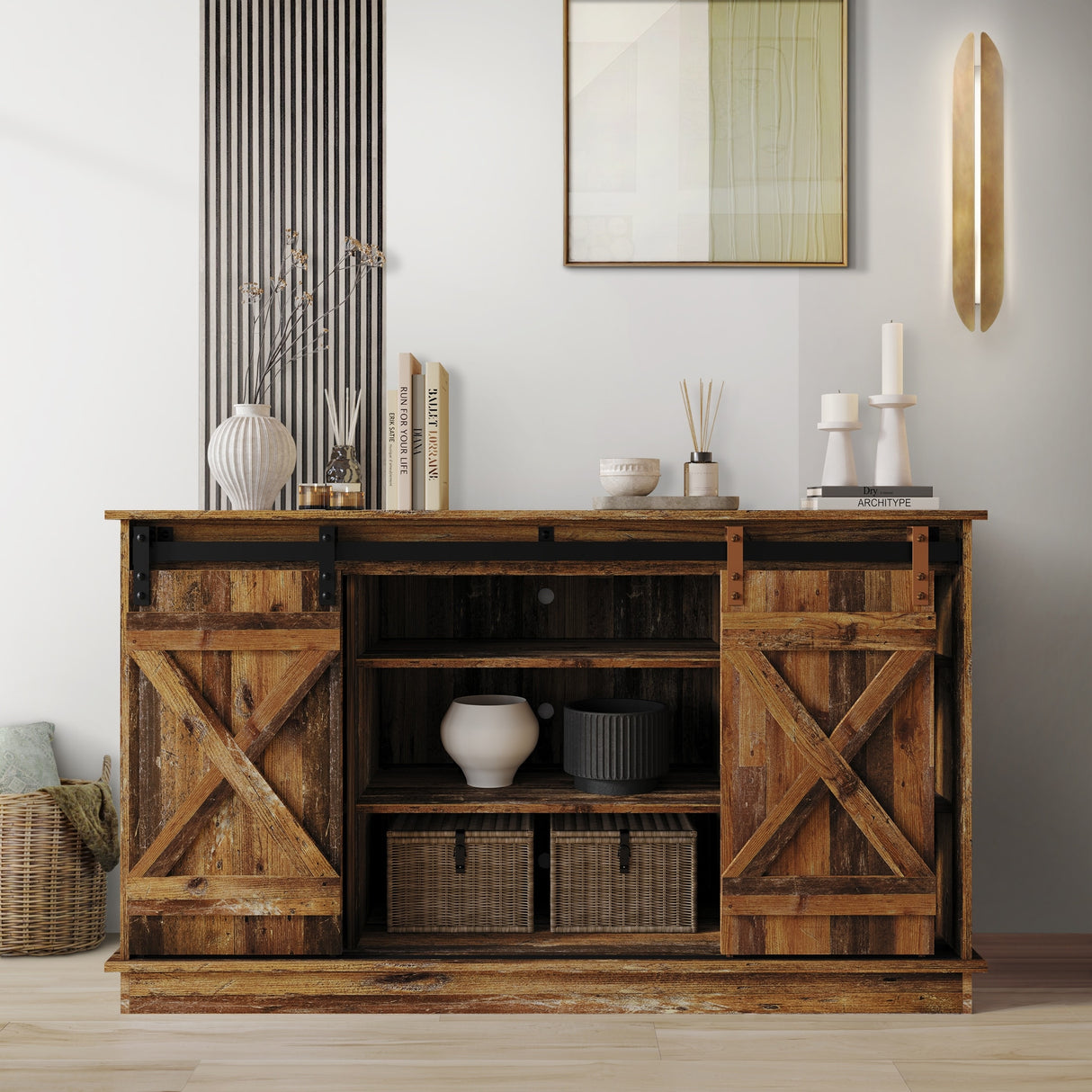 CraftPorch Vintage Style with X-shaped Metal Glides Doors Sideboard