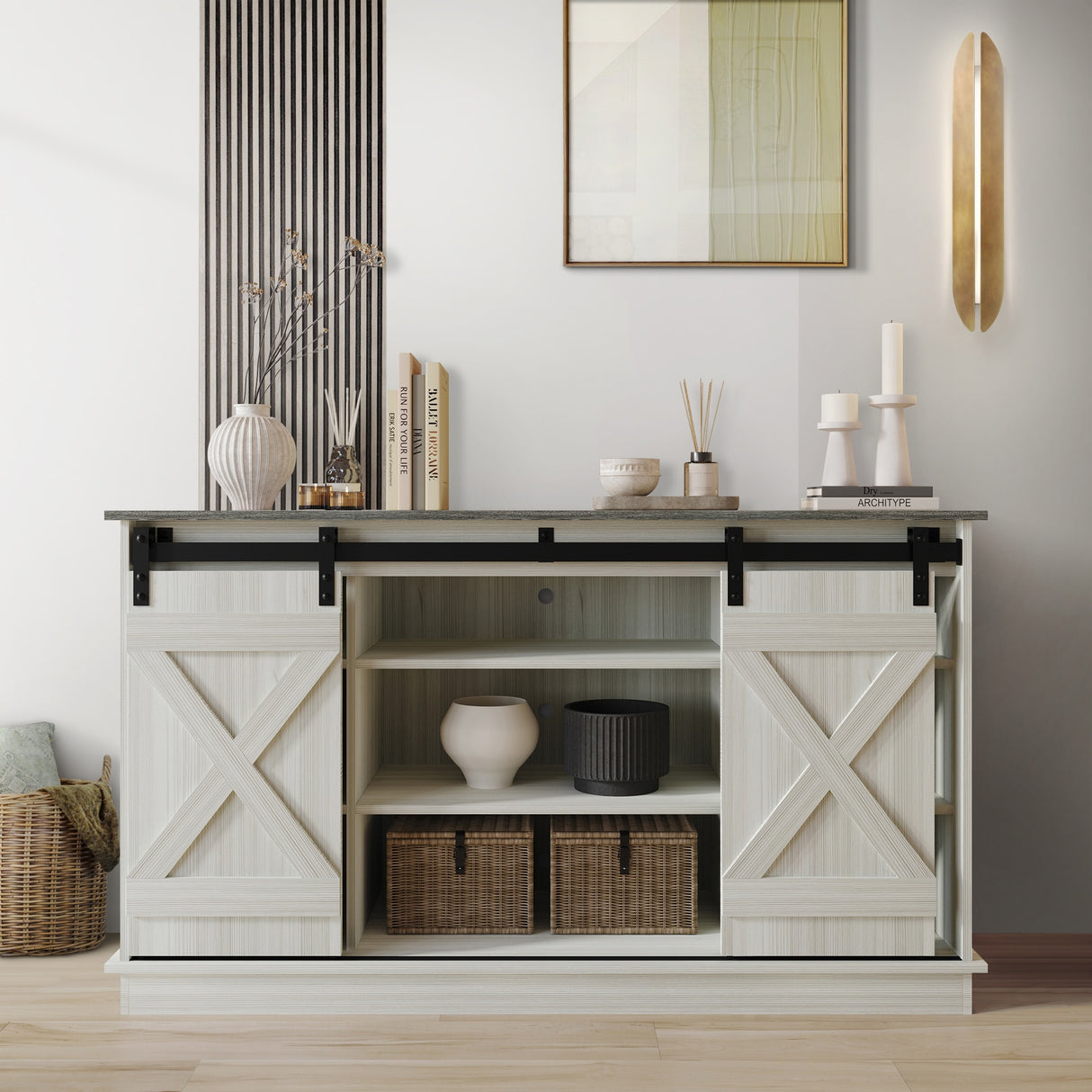 CraftPorch Vintage Style with X-shaped Metal Glides Doors Sideboard