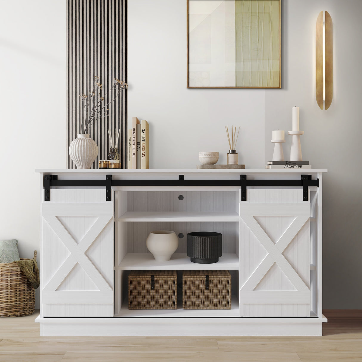 CraftPorch Vintage Style with X-shaped Metal Glides Doors Sideboard