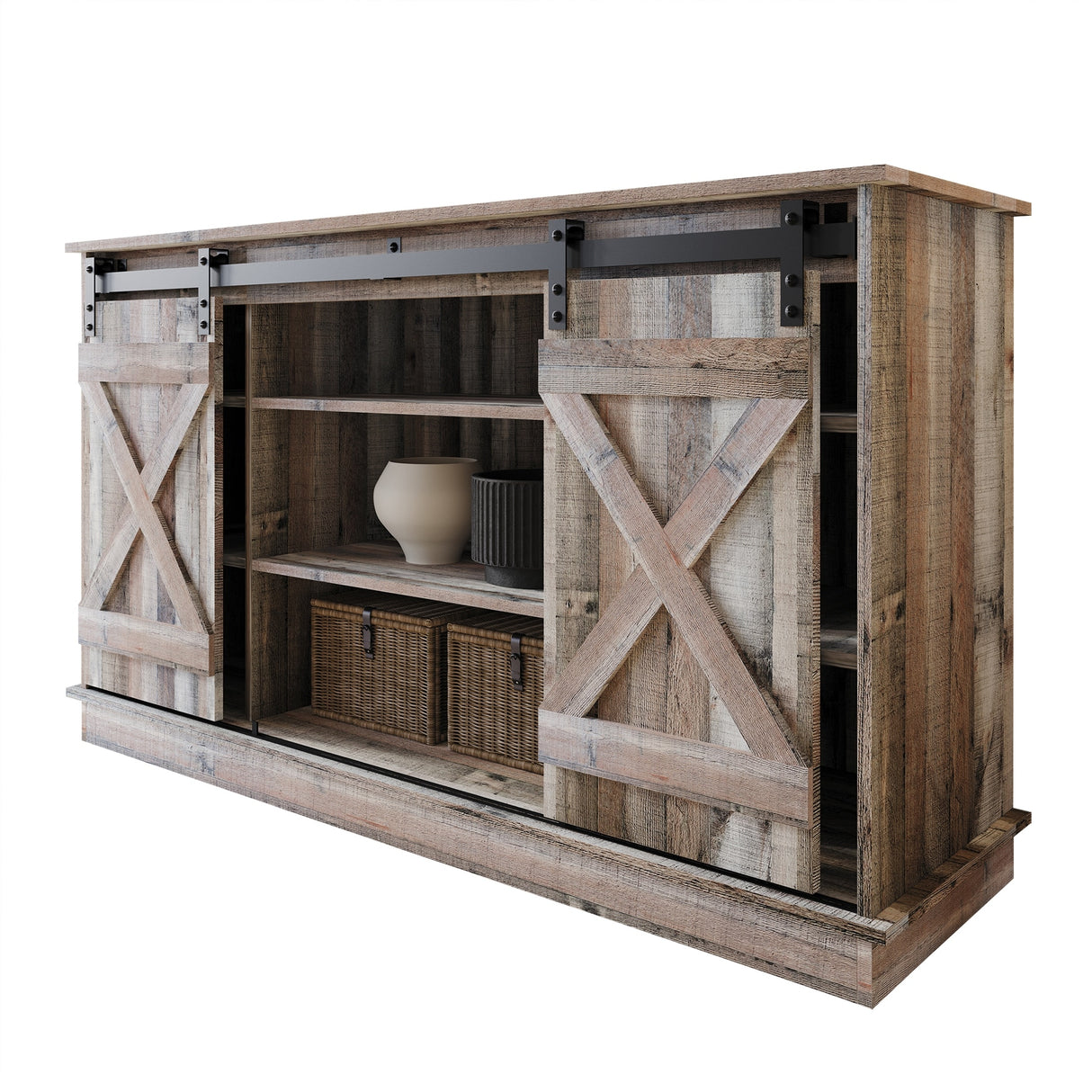 CraftPorch Vintage Style with X-shaped Metal Glides Doors Sideboard