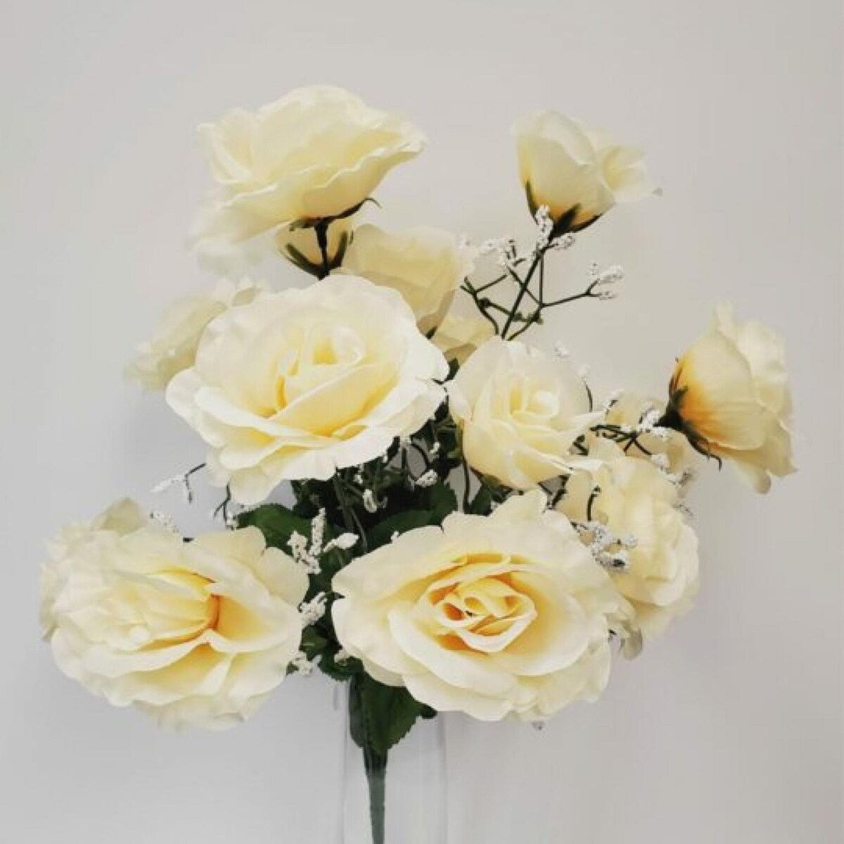 Cream And Yellow Open Rose Bush Artificial Flower