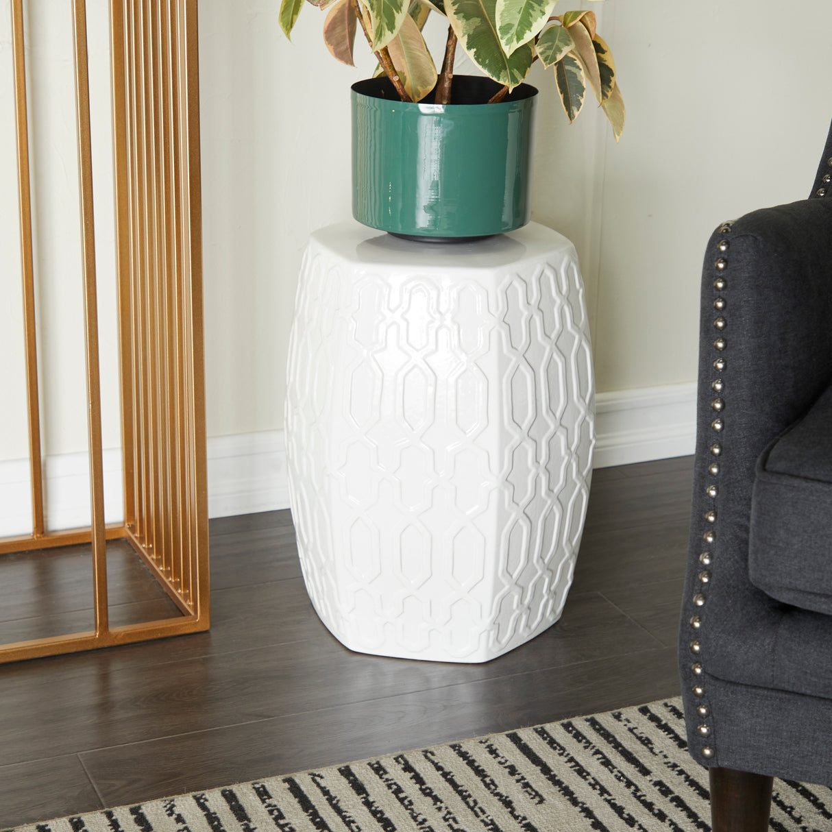 Cream Ceramic Contemporary Accent Table - 13 x 14 x 19 Round