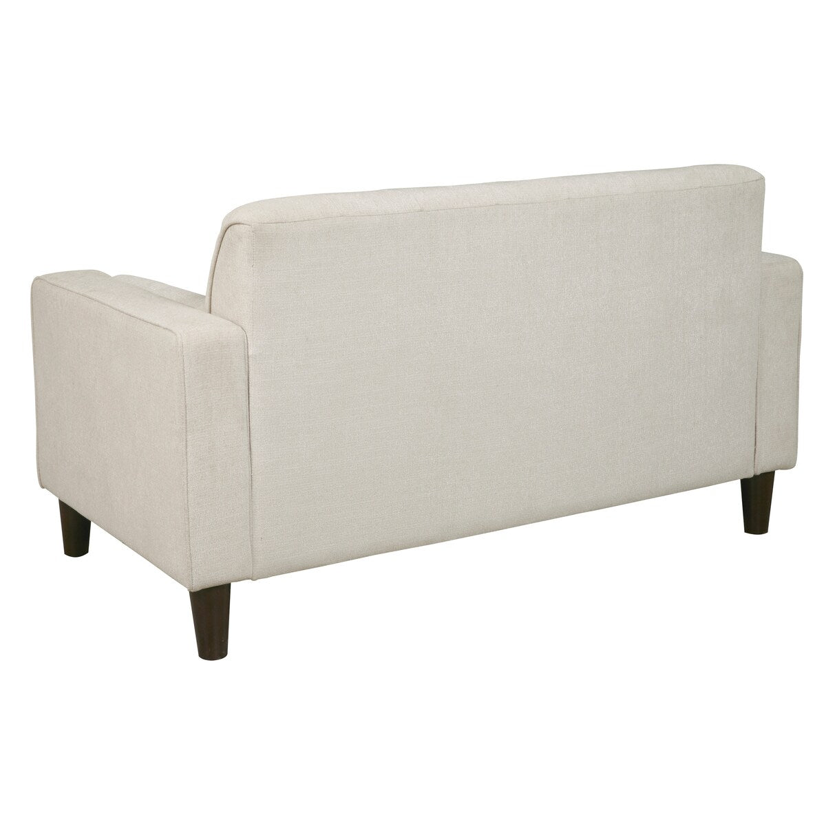 Cream Upholstered Button-tufted Loveseat with Brown Cylindrical Wood Legs