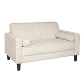 Cream Upholstered Button-tufted Loveseat with Brown Cylindrical Wood Legs