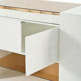 Cream White 6 drawer 60.40 in. Wide Dresser with Glass Tabletop