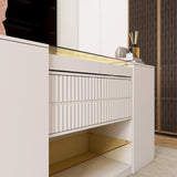 Cream White 6 drawer 60.40 in. Wide Dresser with Glass Tabletop