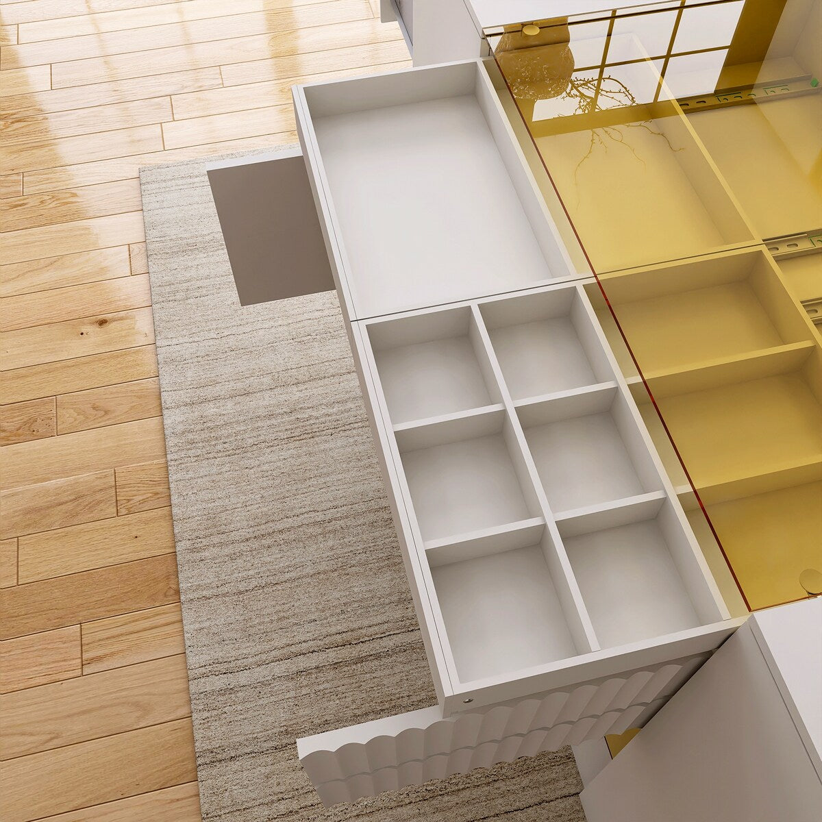 Cream White 6 drawer 60.40 in. Wide Dresser with Glass Tabletop