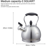 Creative Home 2.6 Qt. Stainless Steel Whistling Tea Kettle Teapot with Folding Handle, Aluminum Capsulated Bottom, Satin Finish
