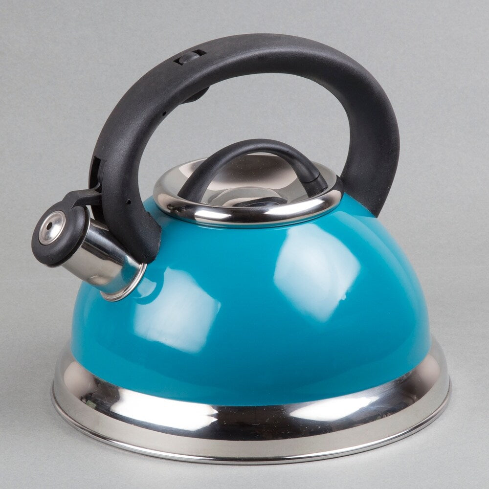 Creative Home Alexa 3.0 Quart Stainless Steel Whistling Tea Kettle with Aluminum Capsulated Bottom, Aqua Color
