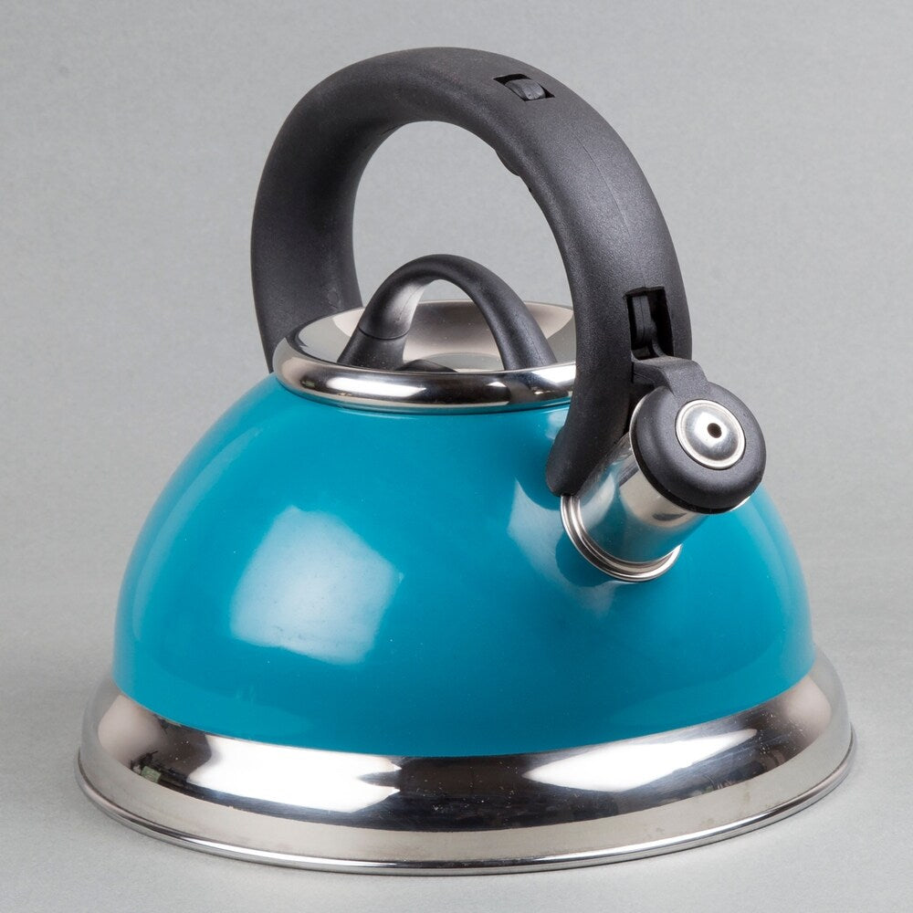 Creative Home Alexa 3.0 Quart Stainless Steel Whistling Tea Kettle with Aluminum Capsulated Bottom, Aqua Color