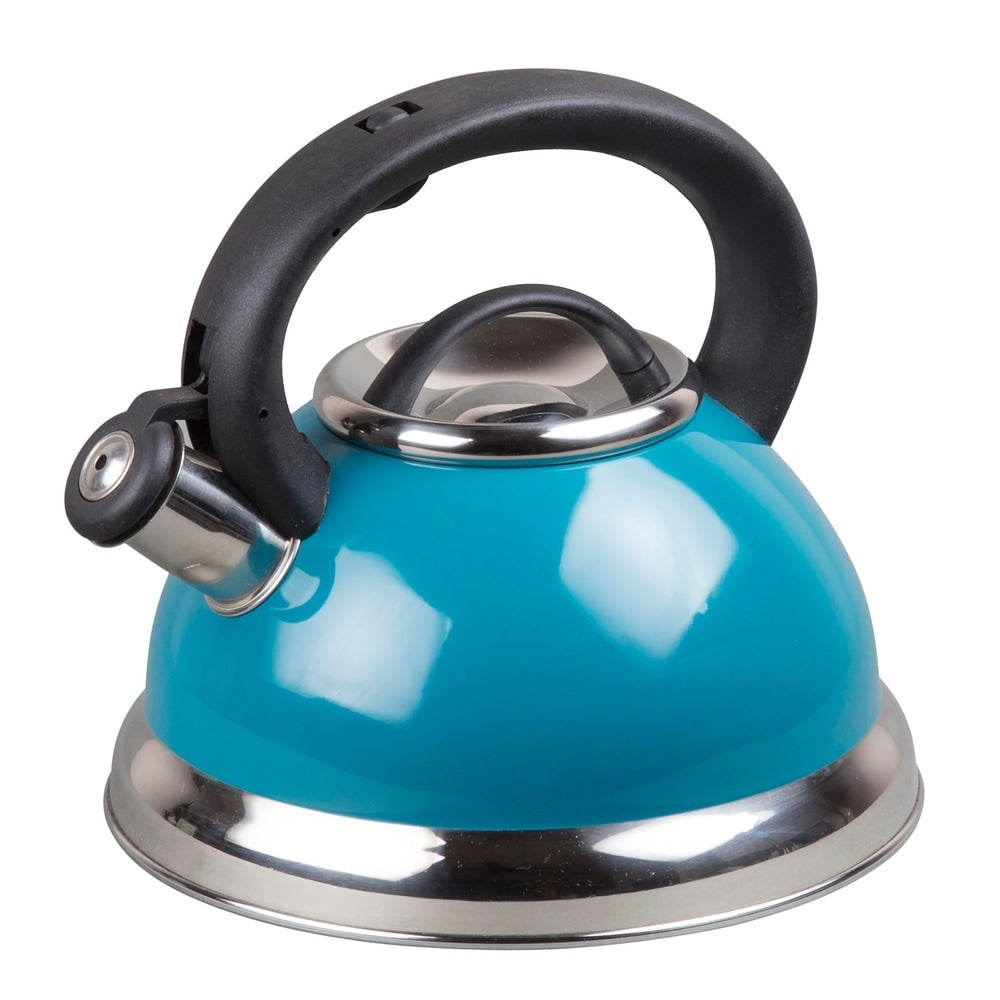 Creative Home Alexa 3.0 Quart Stainless Steel Whistling Tea Kettle with Aluminum Capsulated Bottom, Aqua Color