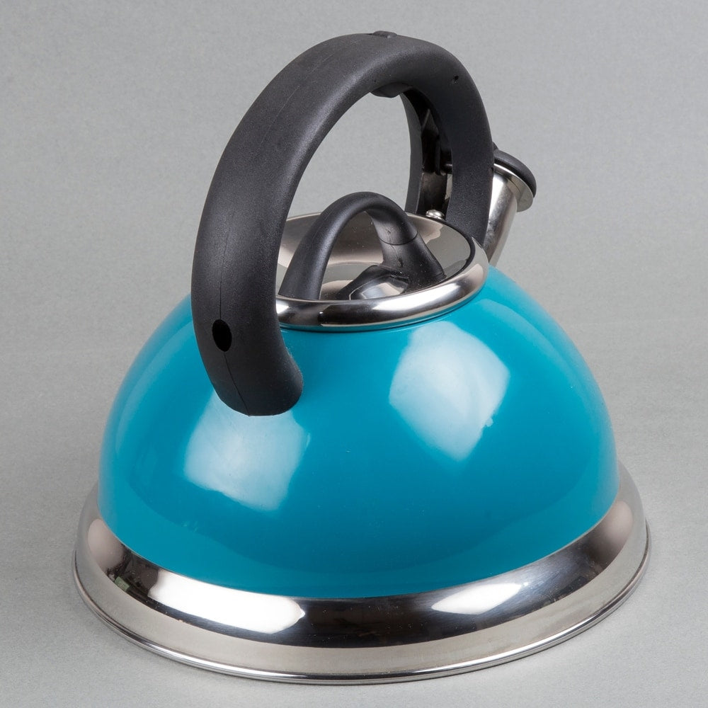 Creative Home Alexa 3.0 Quart Stainless Steel Whistling Tea Kettle with Aluminum Capsulated Bottom, Aqua Color
