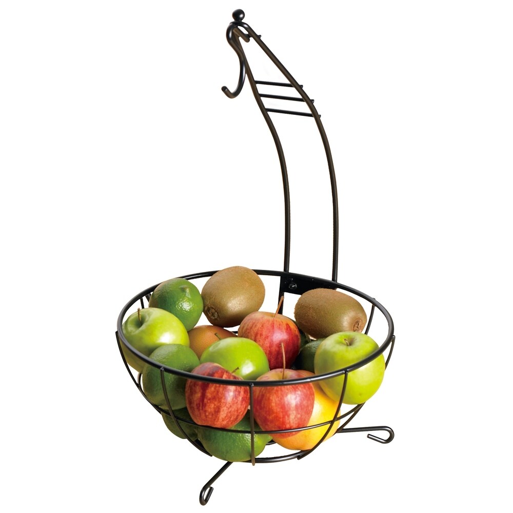 Creative Home Deluxe Iron Works Banana Tree Fruit Basket with Black Powder Coating, 18.5" Height, Dark Gray
